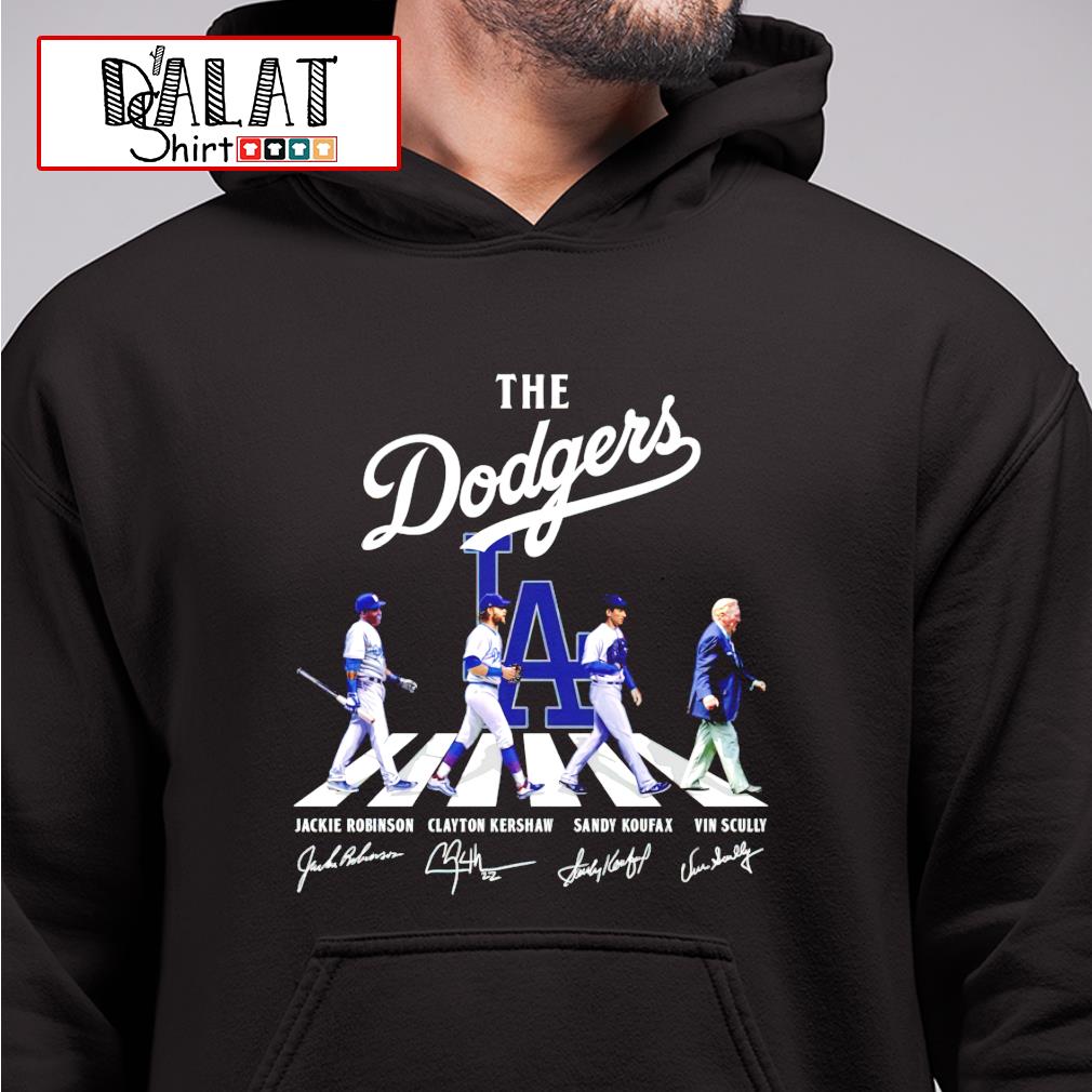 The Dodgers Sandy Koufax Clayton Kershaw Jackie Robinson Vin Scully  signatures road shirt, hoodie, sweater, long sleeve and tank top