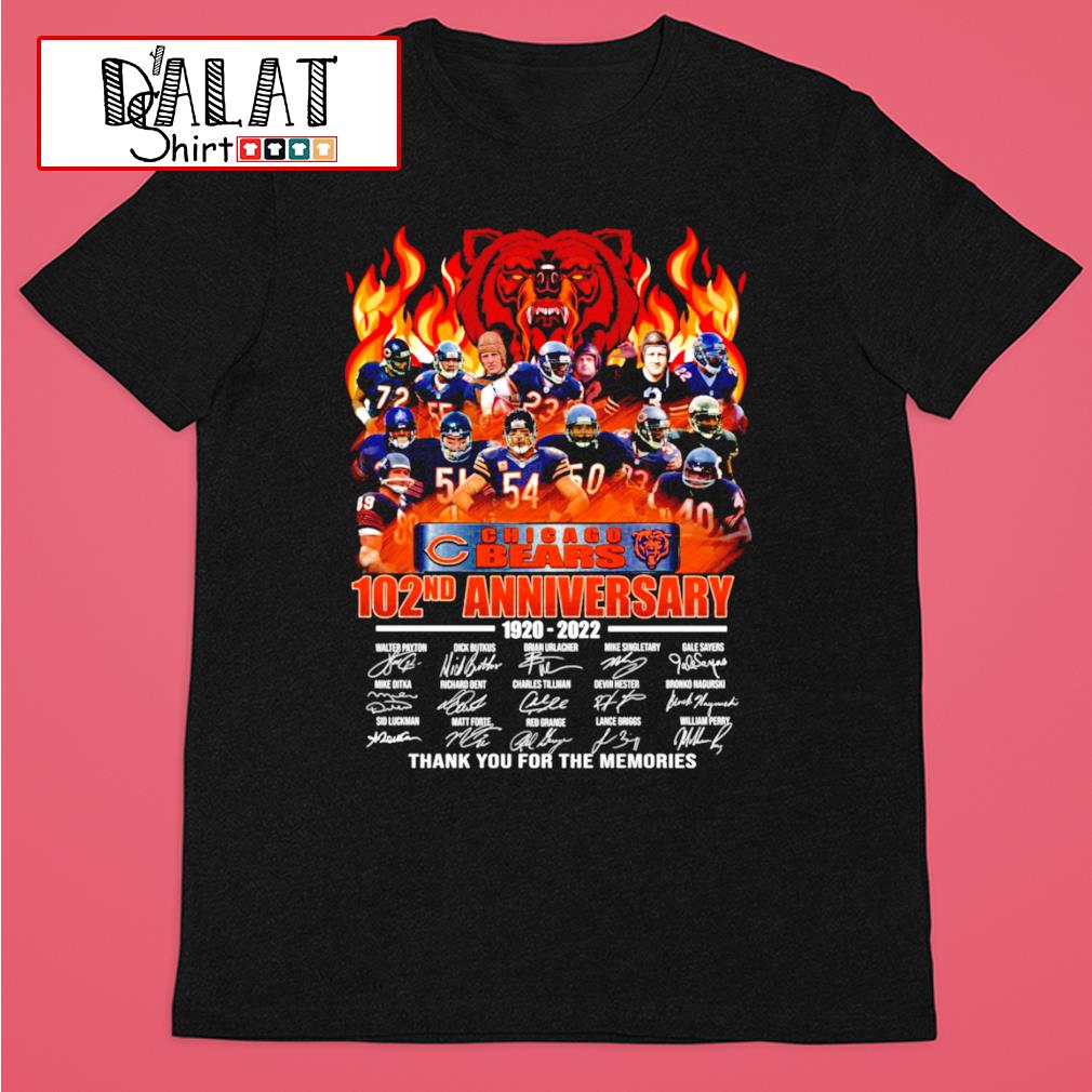 Chicago Bears 102nd anniversary 1920-2022 signatures thank you for the  memories shirt - Dalatshirt