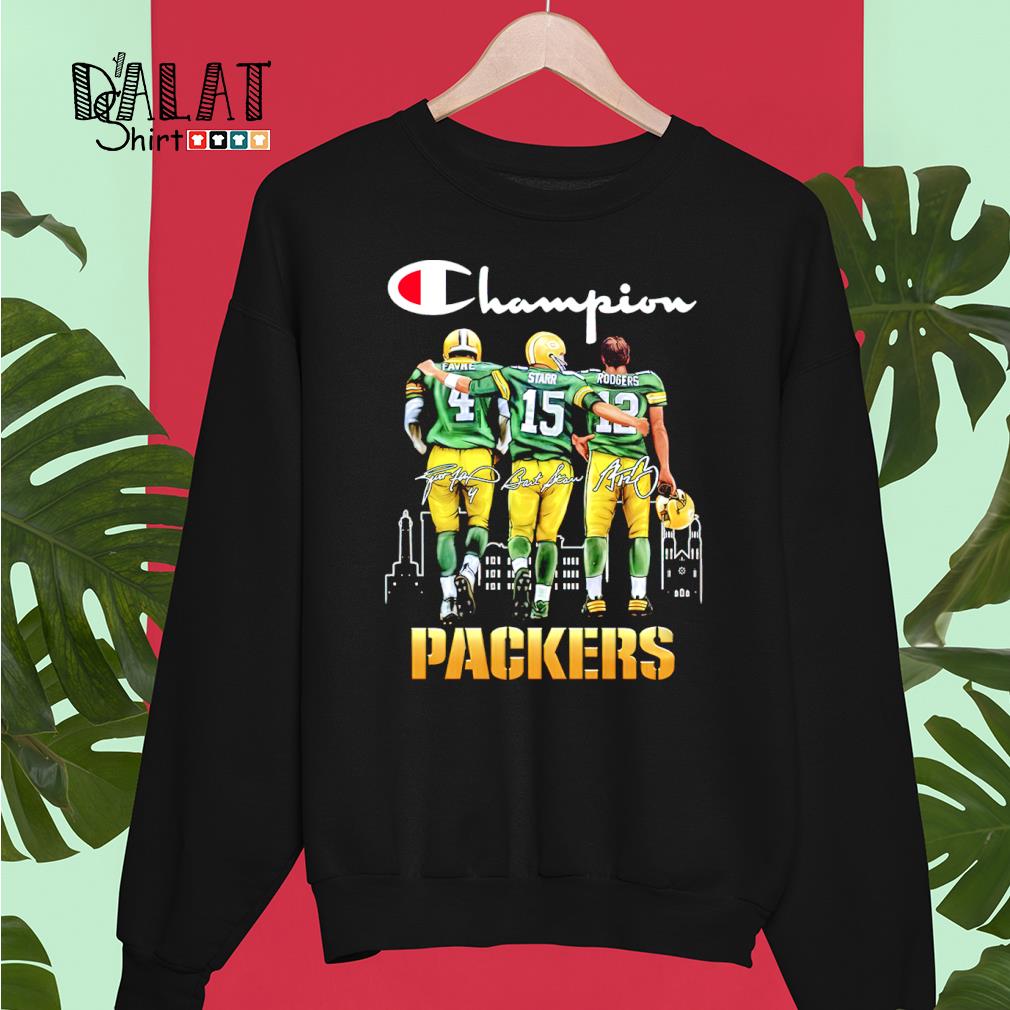 Green Bay Packers Champion Favre Starr Rodgers Signatures Shirt, hoodie,  tank top, sweater and long sleeve t-shirt