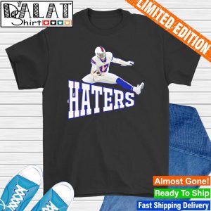 Josh Allen jumping over the haters shirt