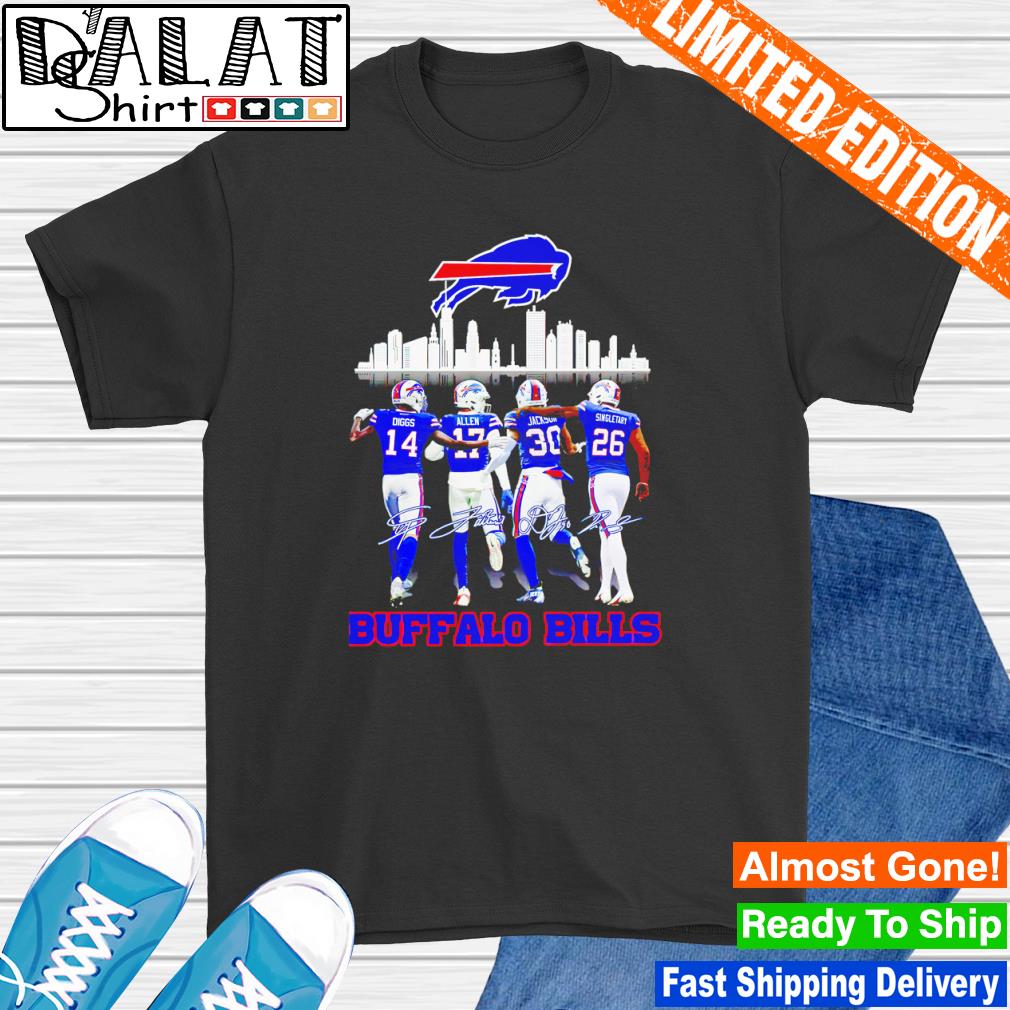 Stefon Diggs Josh Allen Dane Jackson and Devin Singletary Buffalo Bills  signatures shirt - Dalatshirt