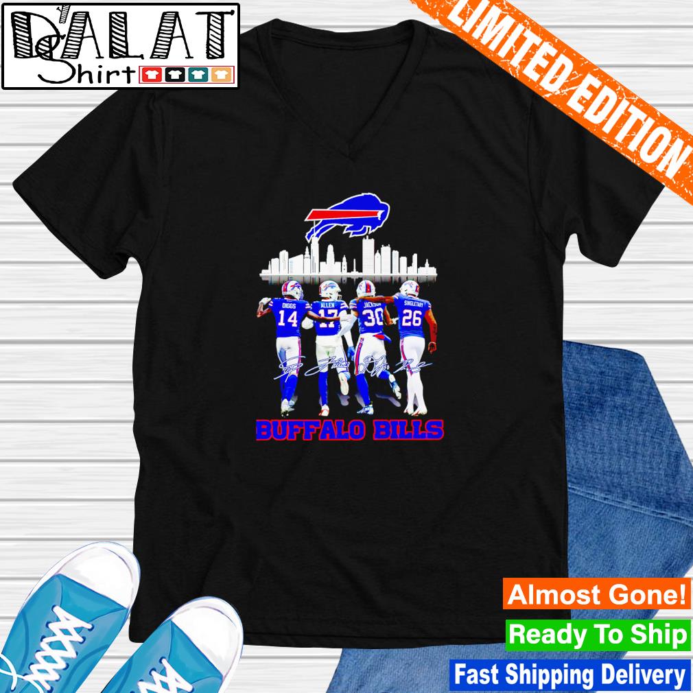 Stefon Diggs Josh Allen Dane Jackson and Devin Singletary Buffalo Bills  signatures shirt - Dalatshirt