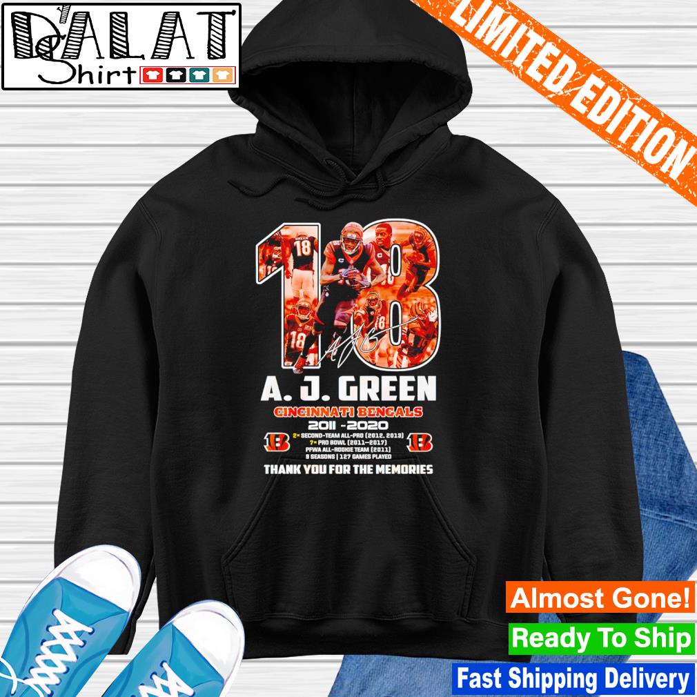 A j green cincinnati bengals 2011 2021 thank you for the memories shirt,  hoodie, sweater, long sleeve and tank top