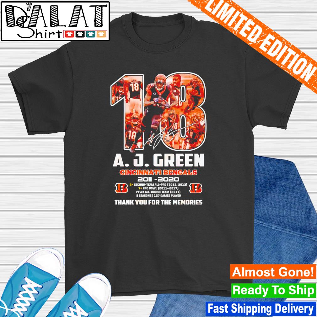 Official a. J. Green Cincinnati Bengals thank you for the memories  signature shirt, hoodie, sweater, long sleeve and tank top