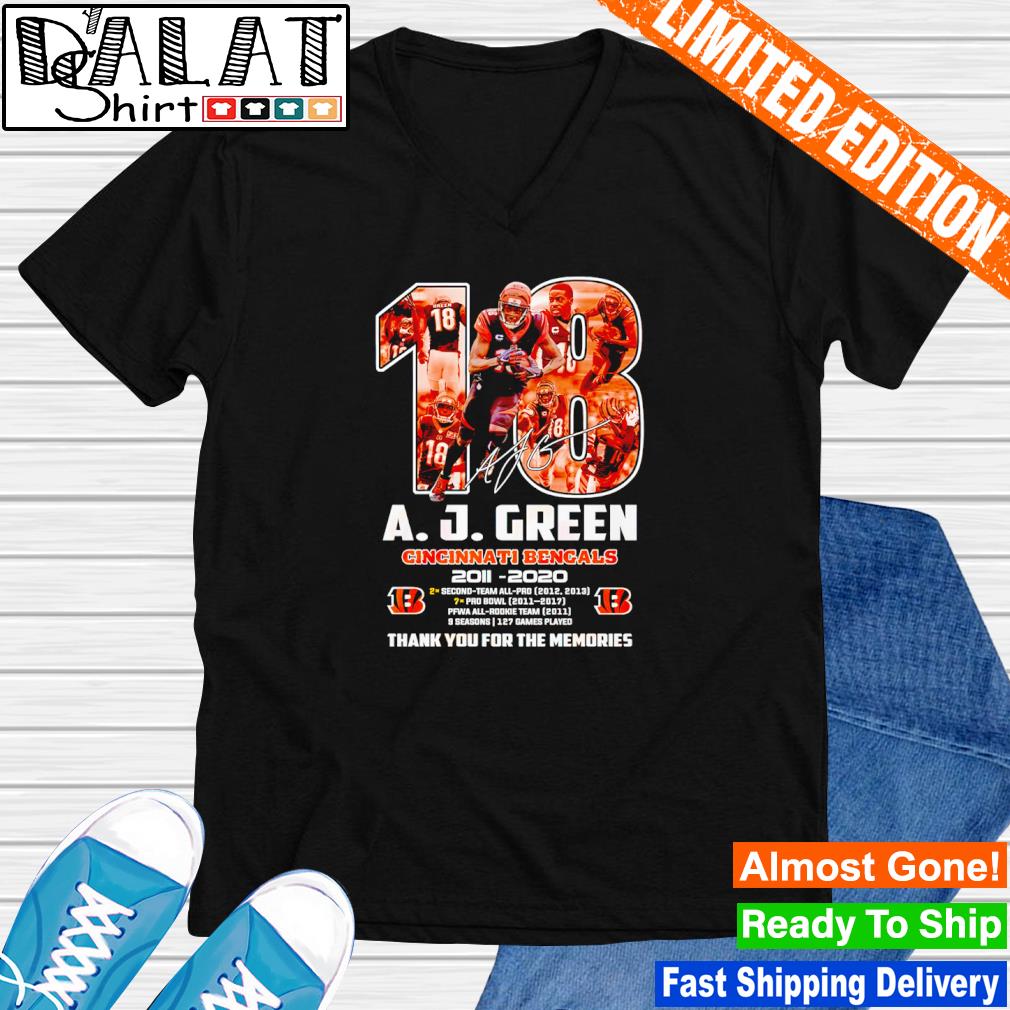 Design a. j. green cincinnatI bengals 2011 – 2021 thank you for the  memories shirt, hoodie, sweater, long sleeve and tank top