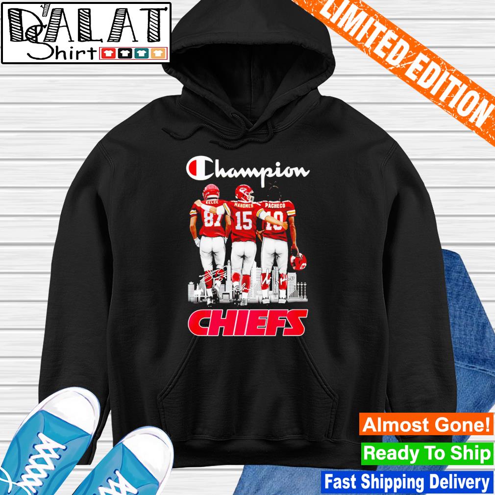 Champions Kansas City Chiefs Travis Kelce Patrick Mahomes And Isiah Pacheco  Signatures T-shirt, hoodie, sweater and long sleeve