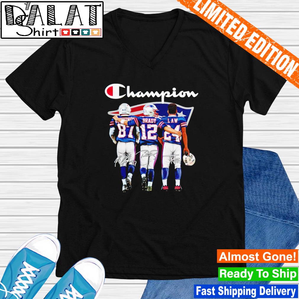 Rob Gronkowski Tom Brady and Ty Law New England Patriots Champion  signatures shirt - Dalatshirt