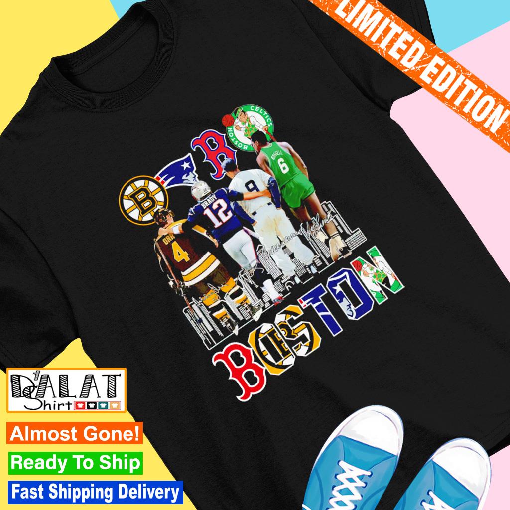 Boston Sports Teams Bobby Orr Tom Brady Ted Williams and Bill Russell  signatures shirt, hoodie, sweater, long sleeve and tank top