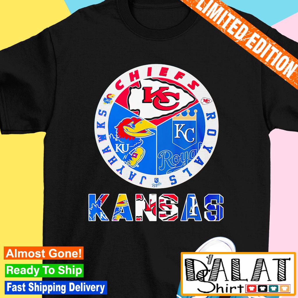 Nice kansas Kansas Jayhawks Kansas City Chiefs and Kansas City Royals shirt,  hoodie, sweater, long sleeve and tank top