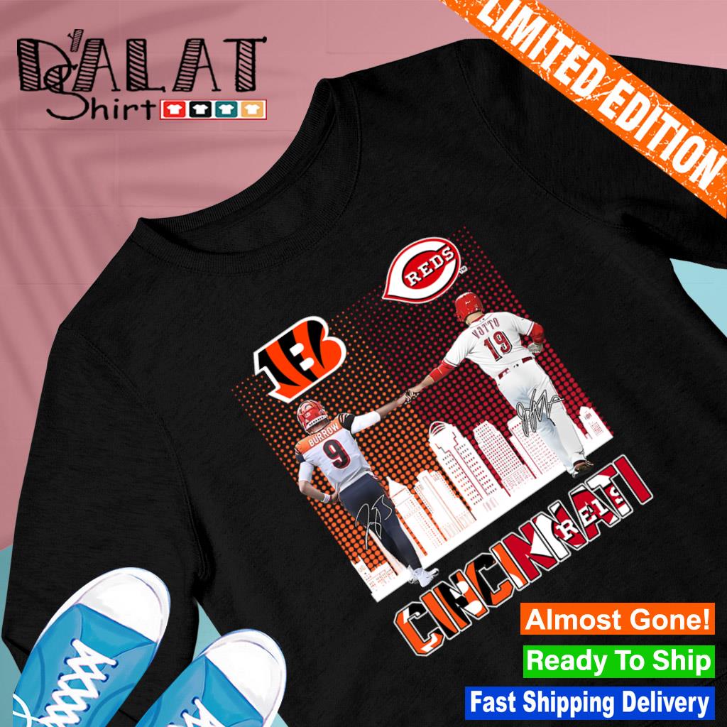 Joe Burrow Cincinnati Bengals and Joey Votto Cincinnati Reds Skyline City  signature shirt, hoodie, sweater, long sleeve and tank top