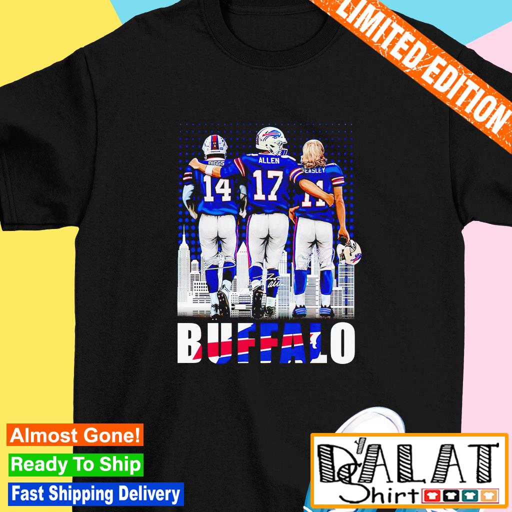 Stefon Diggs Josh Allen Dane Jackson and Devin Singletary Buffalo Bills  signatures shirt - Dalatshirt