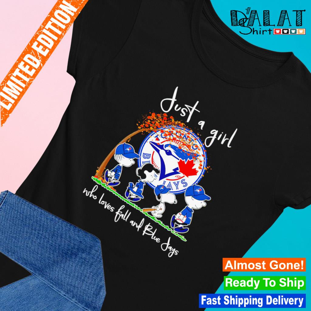 Official just a girl who love fall and blue jays Snoopy shirt