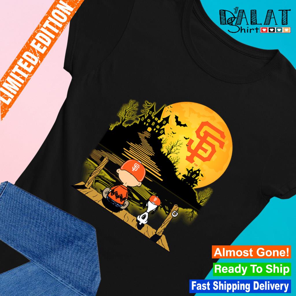 Snoopy and Charlie Brown Sit Under Moon San Francisco Giants Halloween 2023  T-shirt, hoodie, sweater, long sleeve and tank top