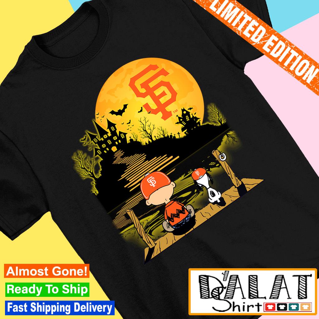 Snoopy and Charlie Brown Sit Under Moon San Francisco Giants Halloween 2023  T-shirt, hoodie, sweater, long sleeve and tank top