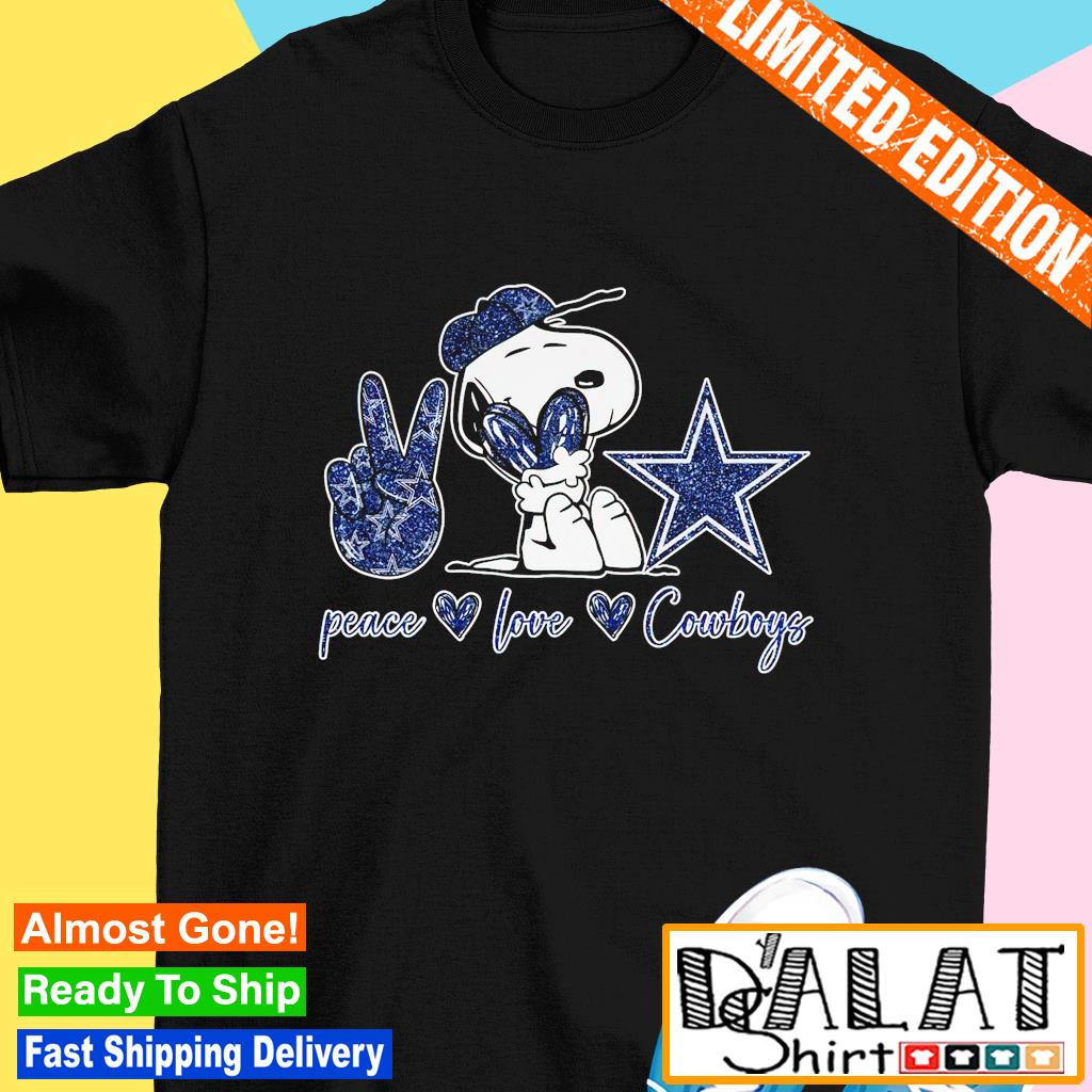 Snoopy dog peace love Cowboys glitter shirt, hoodie, sweater and v