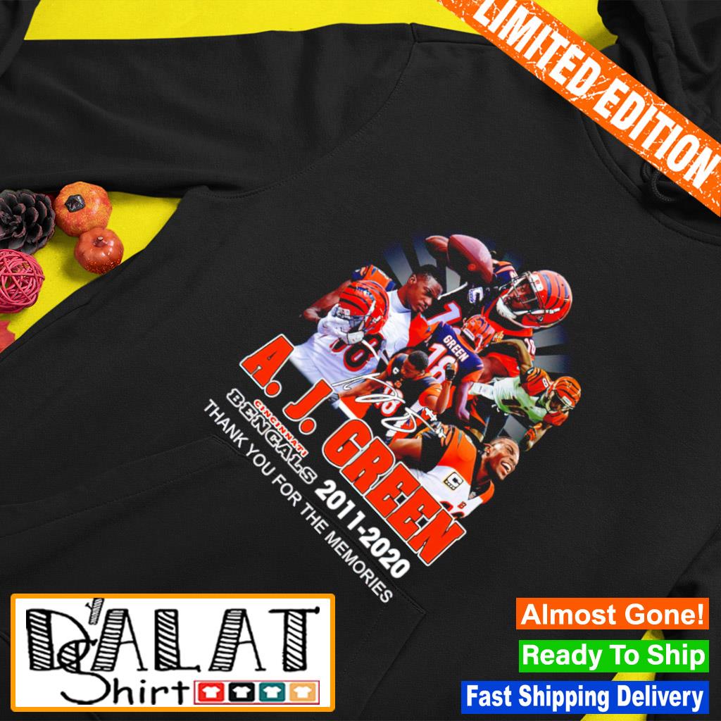 Official a. J. Green Cincinnati Bengals thank you for the memories  signature shirt, hoodie, sweater, long sleeve and tank top