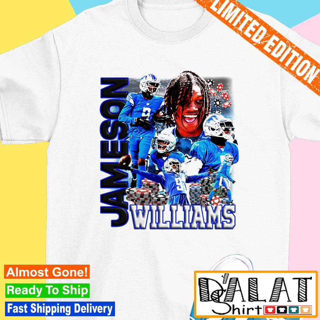 Jameson Williams Detroit Lions Men's Name & Number Logo T-Shirt - Ash