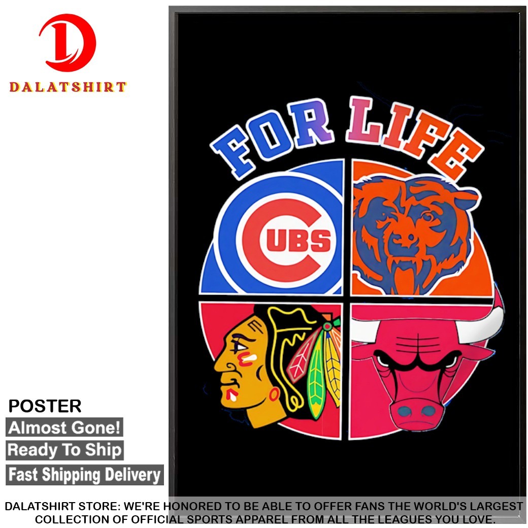 Original For Life Chicago Cubs Bears Blackhawks Bulls Logos T-Shirt -  Teeshirtcat, image size:1040x1040