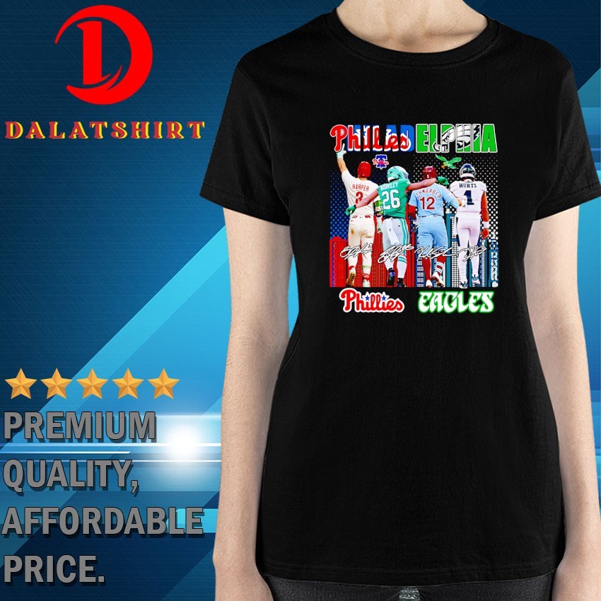 Philadelphia city skyline Philadelphia Phillies and Philadelphia Eagles legends signatures T-shirts Ladies-Shirt