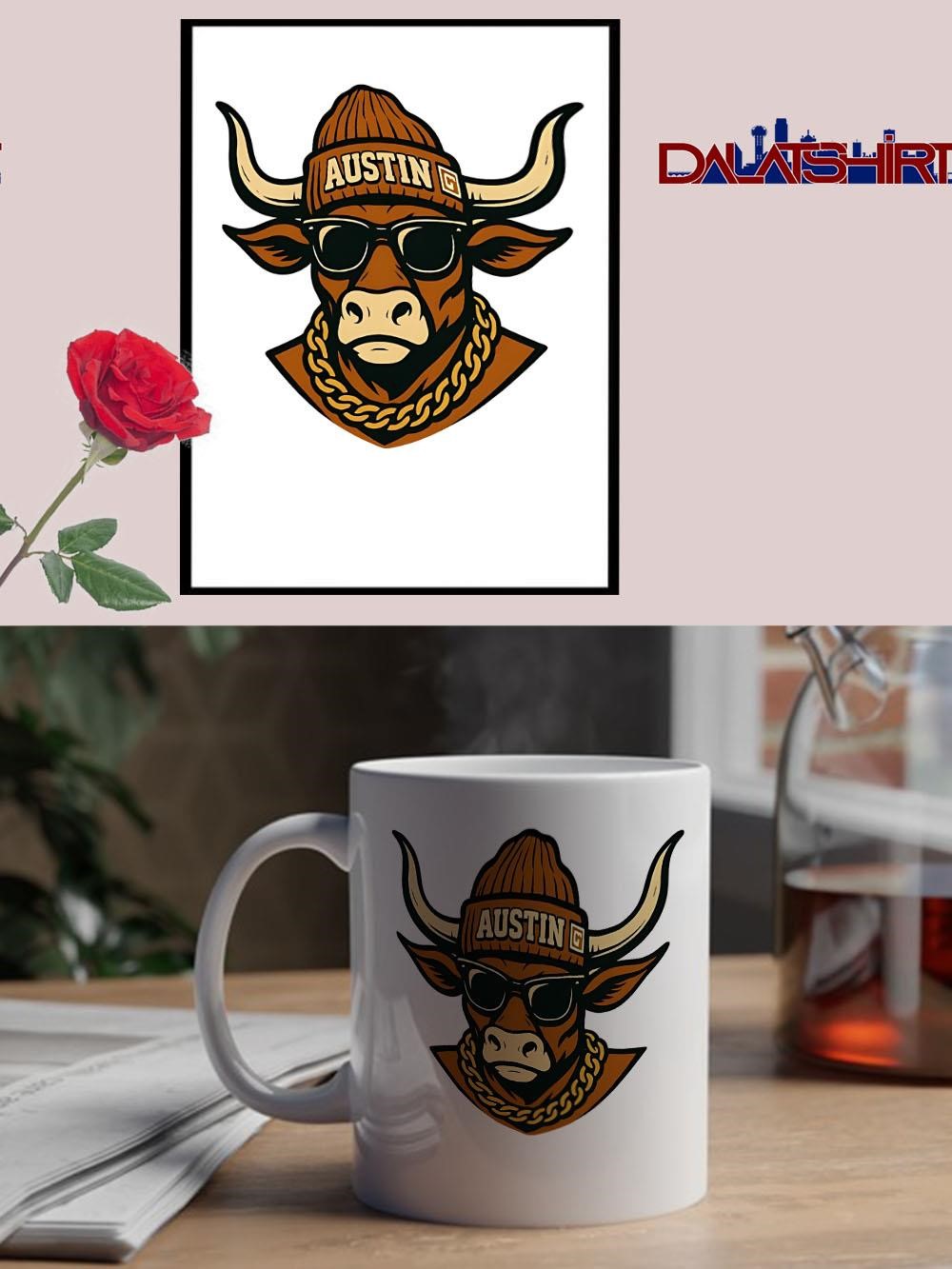 Austin Longhorn mascot beanie sunglasses necklace mug