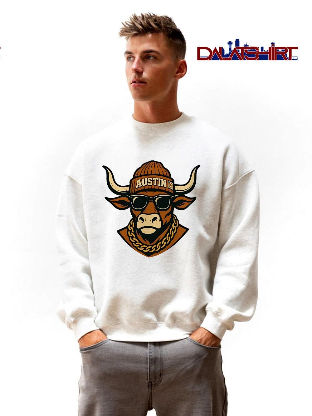 Austin Longhorn mascot beanie sunglasses necklace sweater