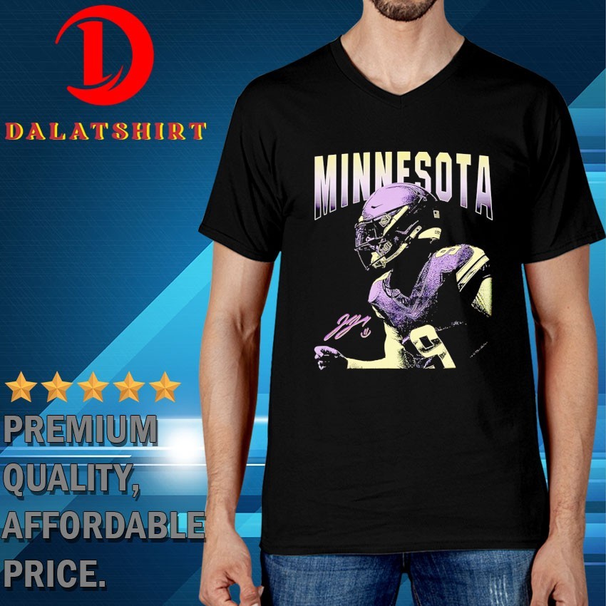 JJ McCarthy Minnesota Vikings football signature graphic T-shirts V-Neck-T-Shirt