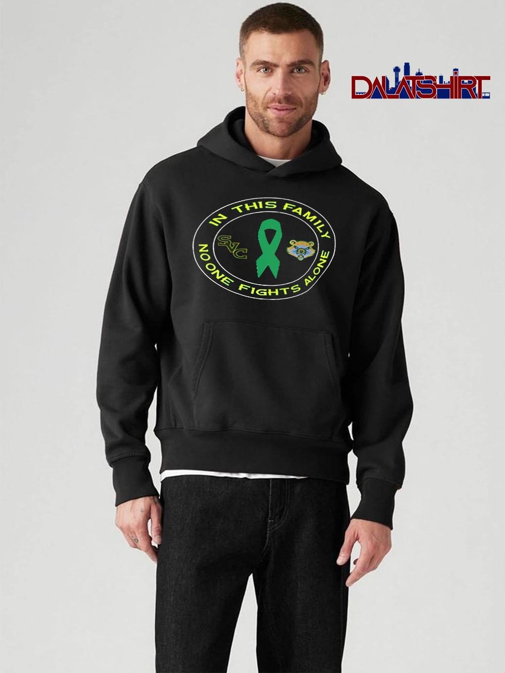 Official In This Family No One Fights Alone logo green hoodie