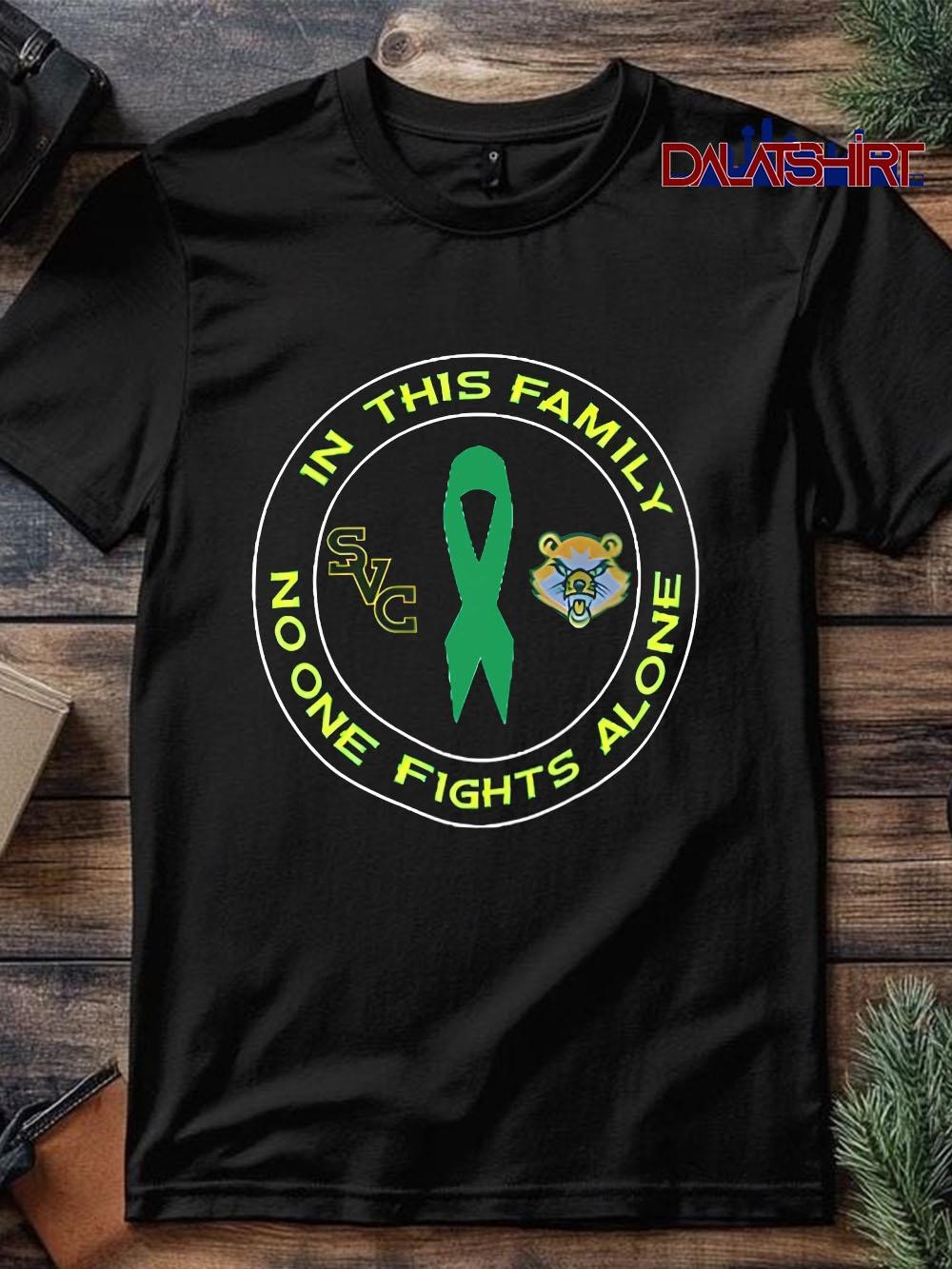 Official In This Family No One Fights Alone logo green shirt