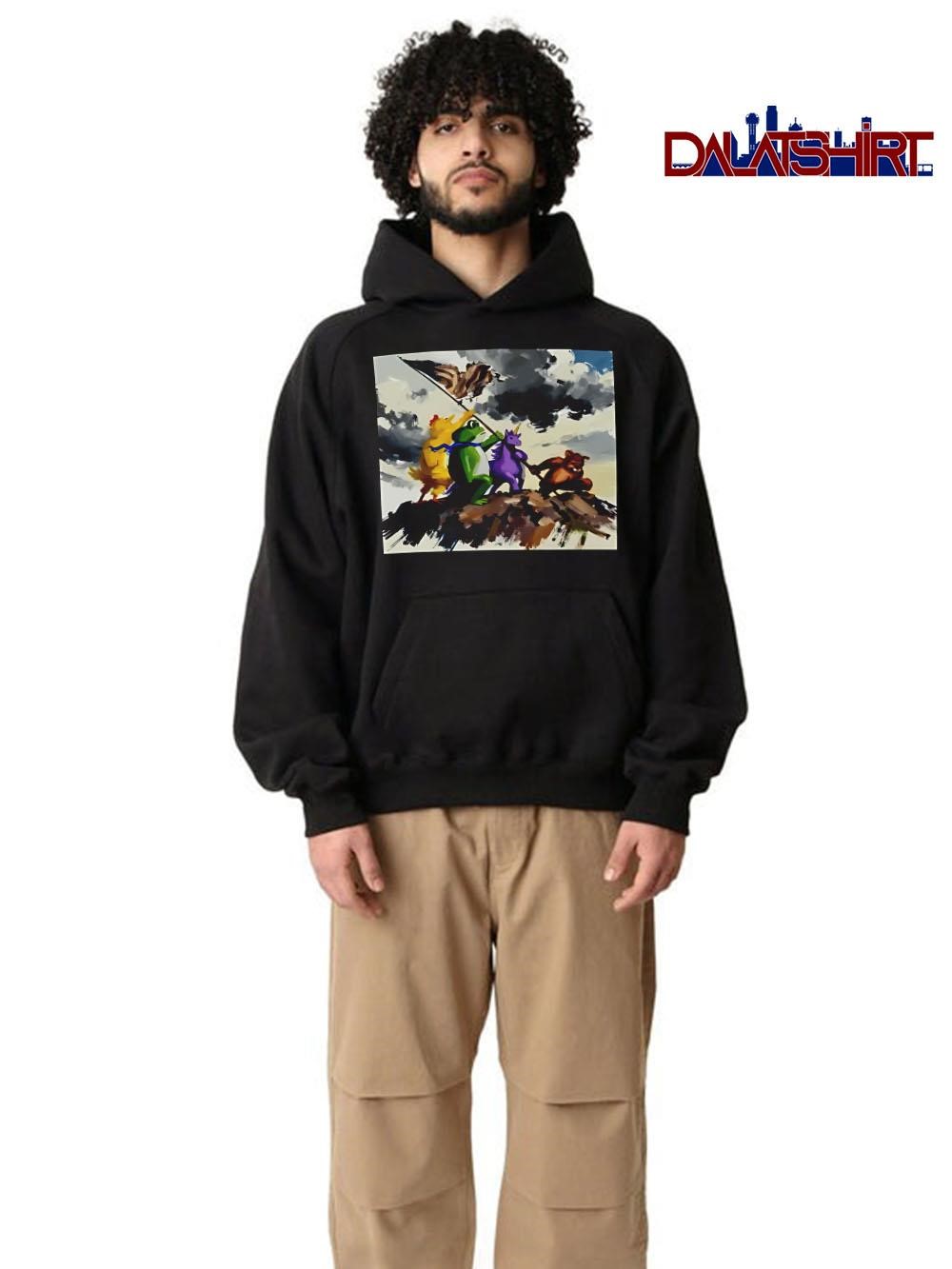 Original Portland frog art work resist animals photo hoodie