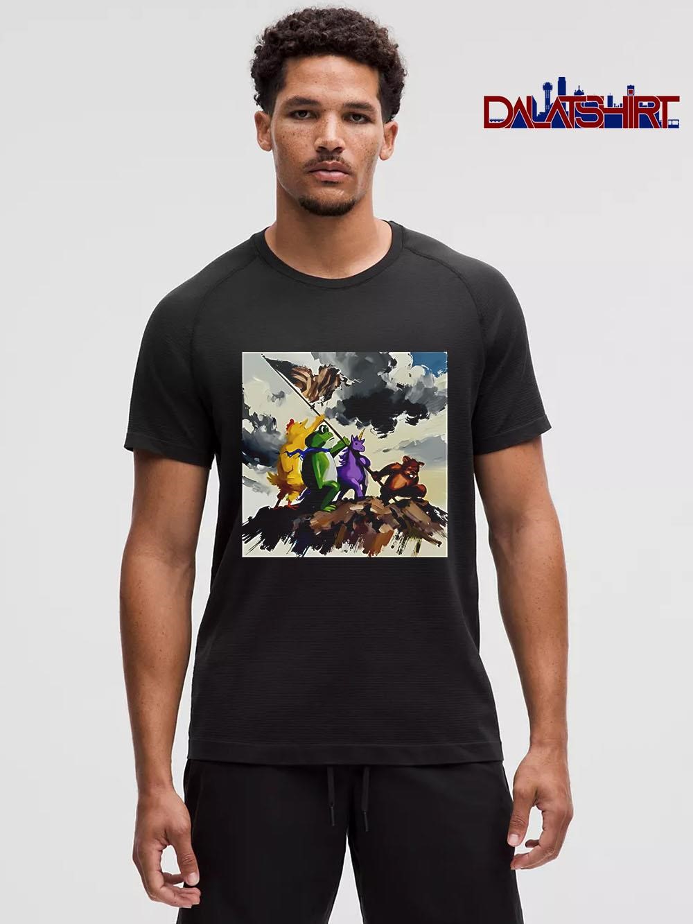 Original Portland frog art work resist animals photo shirt