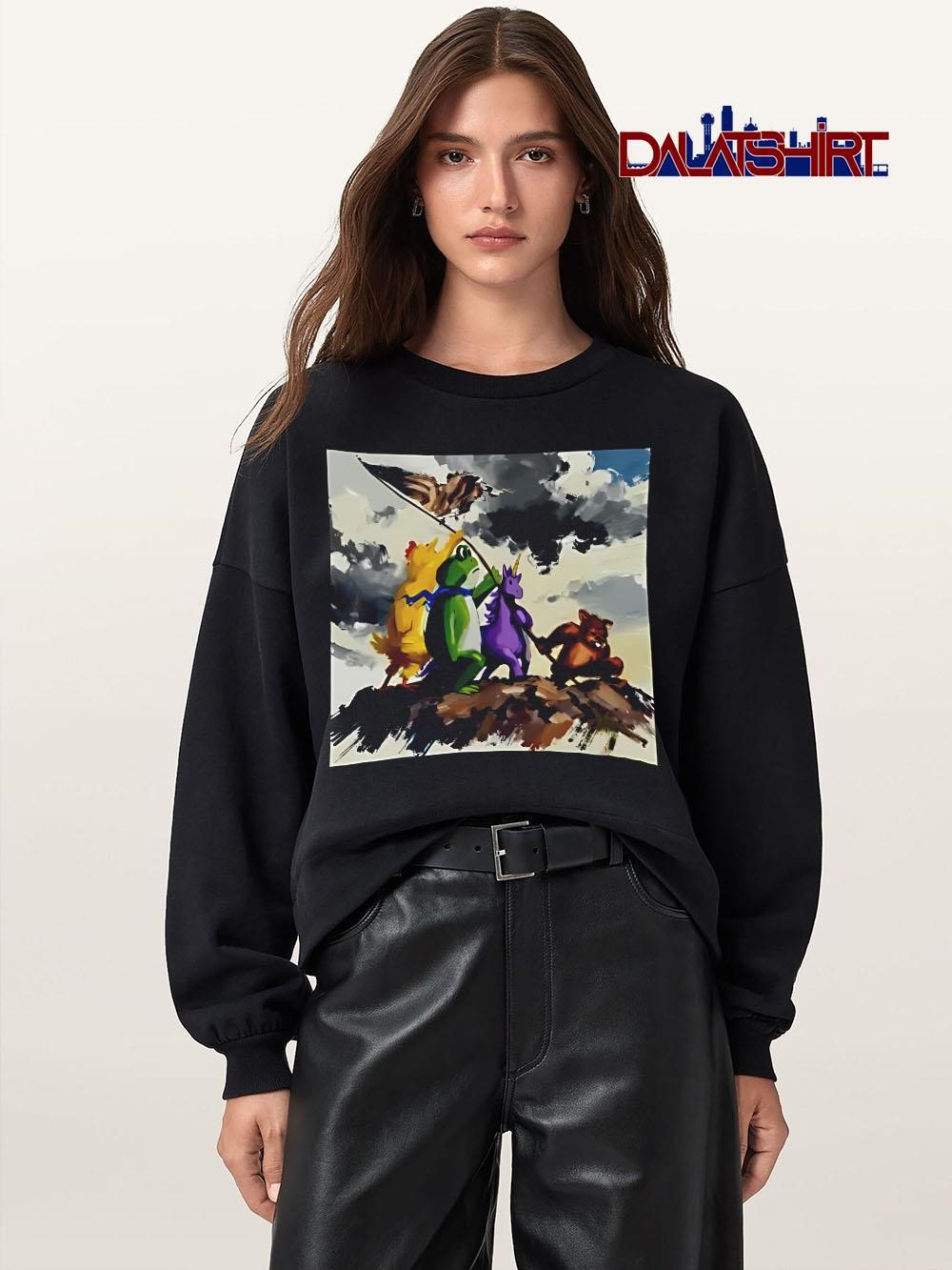 Original Portland frog art work resist animals photo sweater