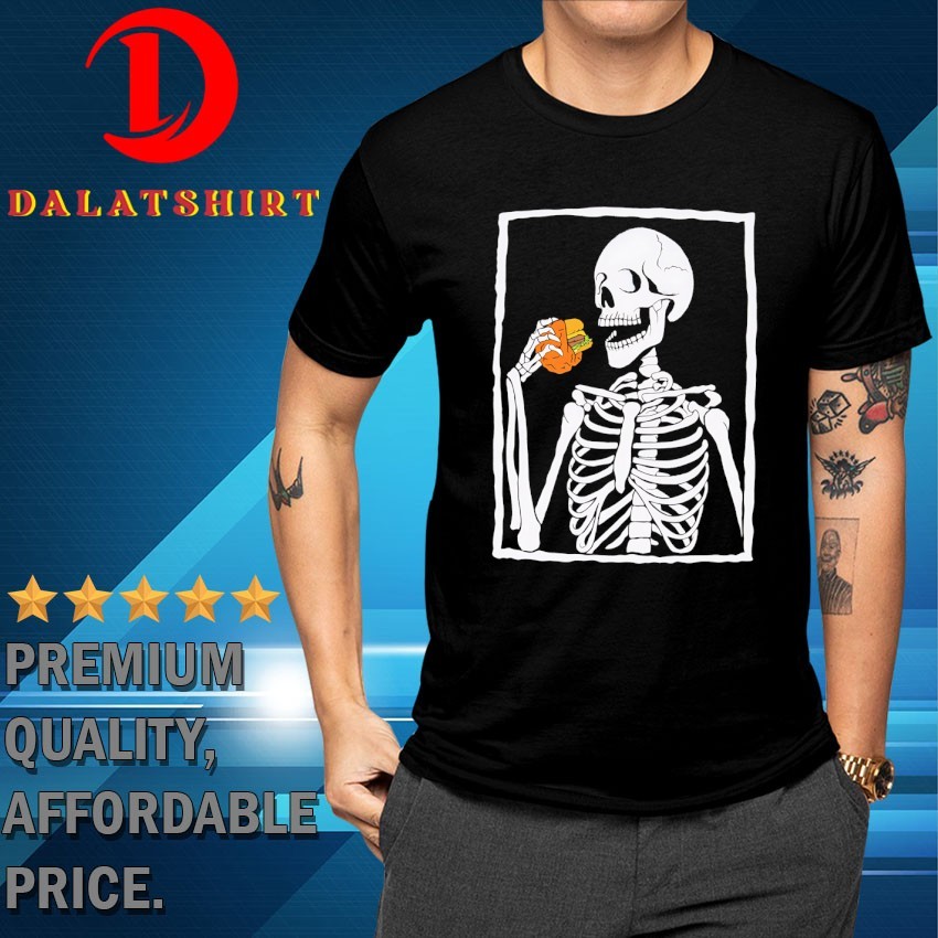 Skeleton eating hamburger T-shirts