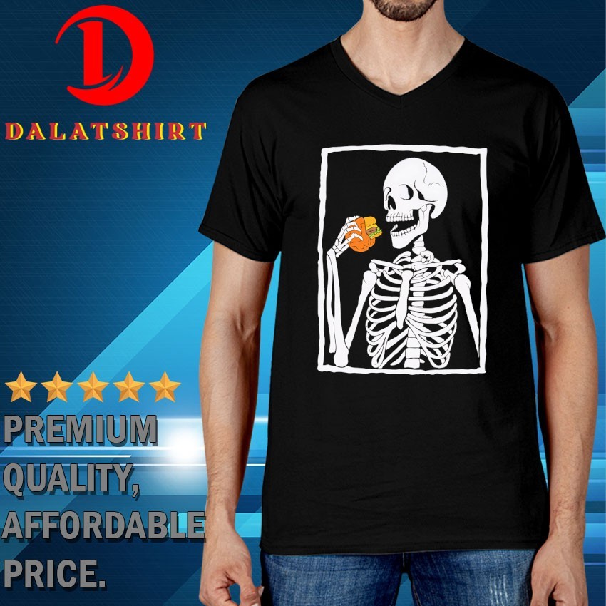 Skeleton eating hamburger T-shirts V-Neck-T-Shirt