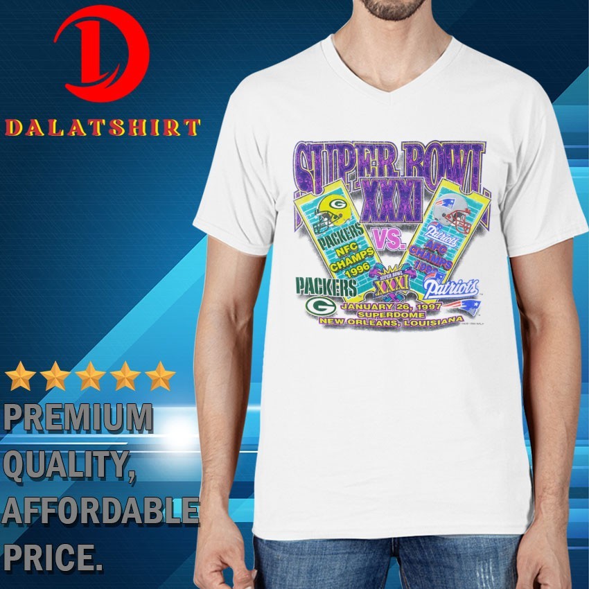 Super Bowl XXXI Green Bay Packers vs New England Patriots Champ 1997 vintage T-shirts V-Neck-T-Shirt