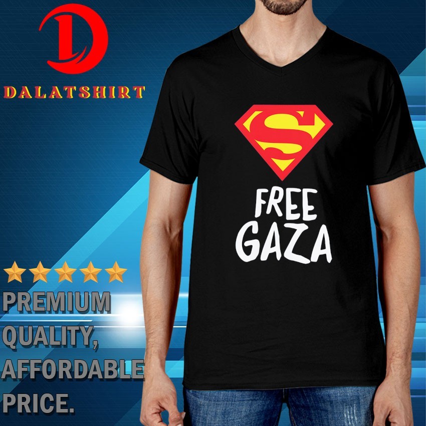Superman Free Gaza logo T-shirts V-Neck-T-Shirt