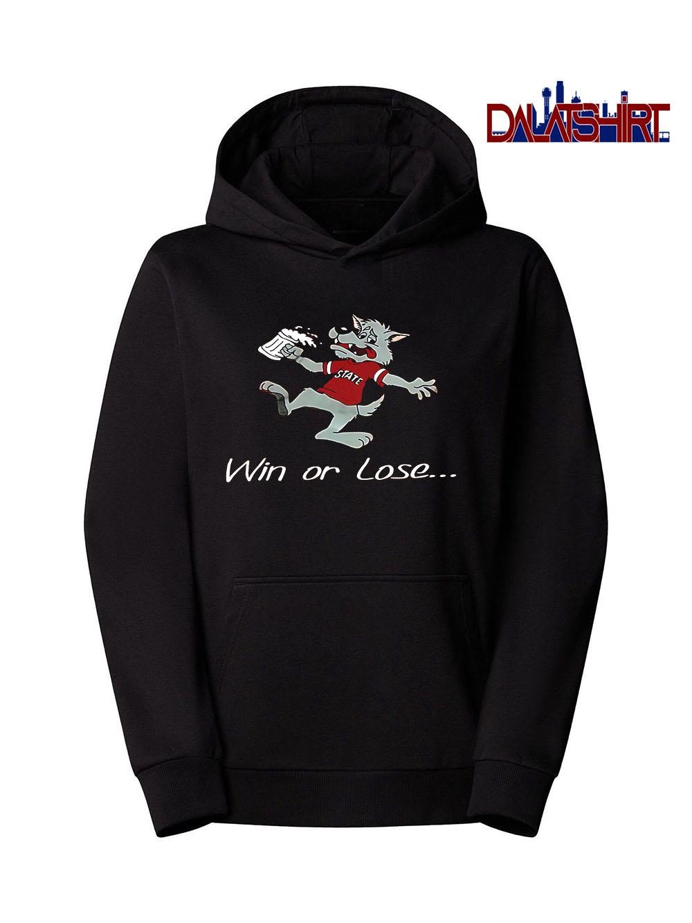 Top NC State Wolfpack Win or Lose mascot beer hoodie