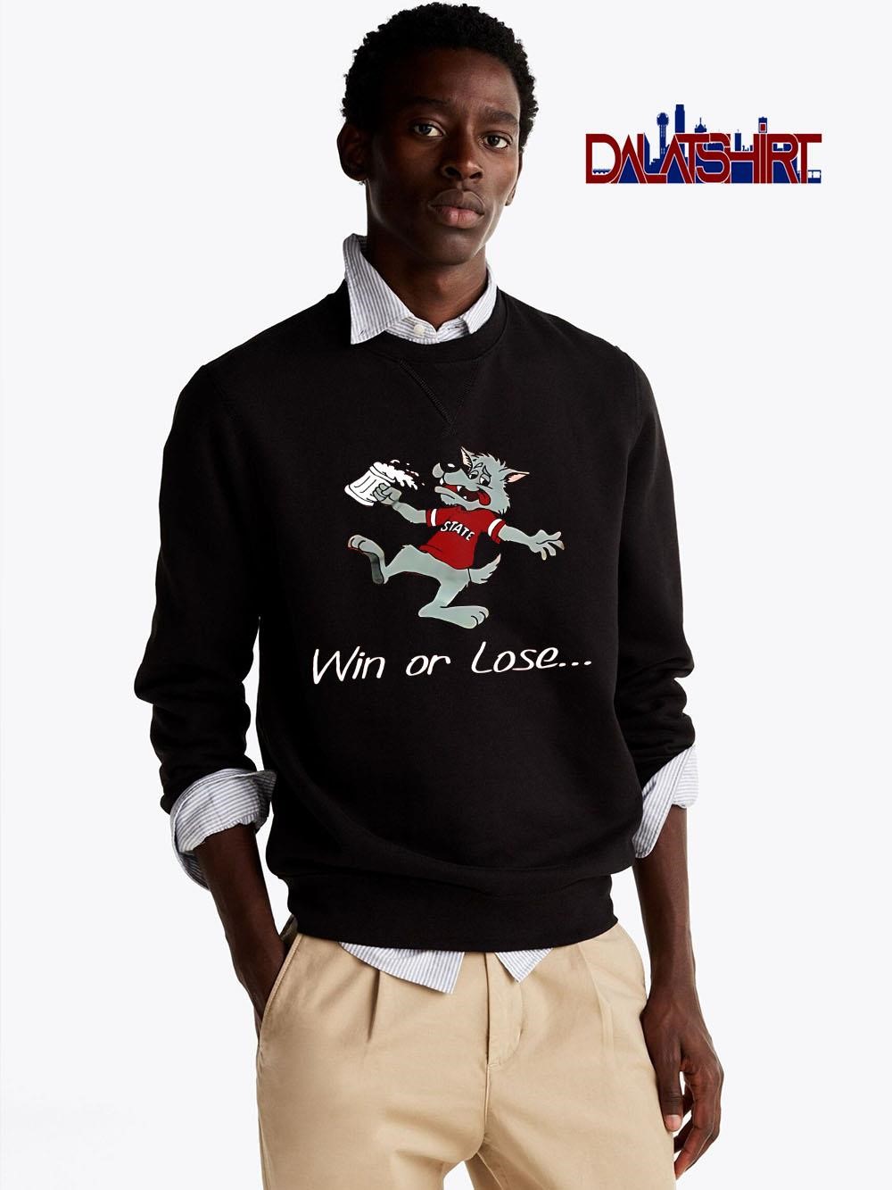 Top NC State Wolfpack Win or Lose mascot beer sweater