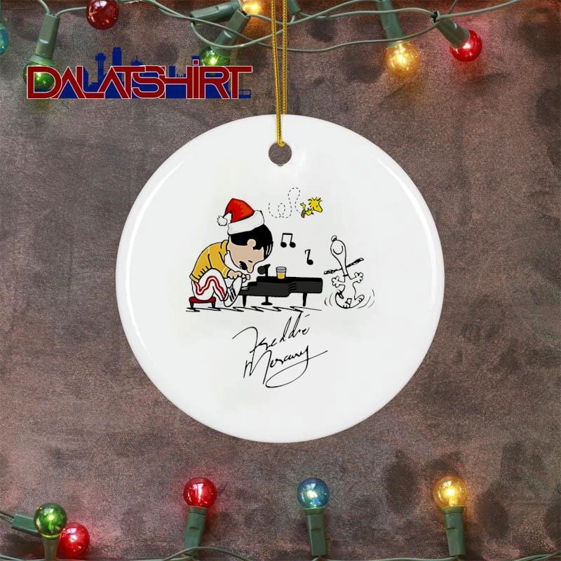 Charlie as freddie mercury playing piano and Snoopy Woodstock Ornament white-ornaments