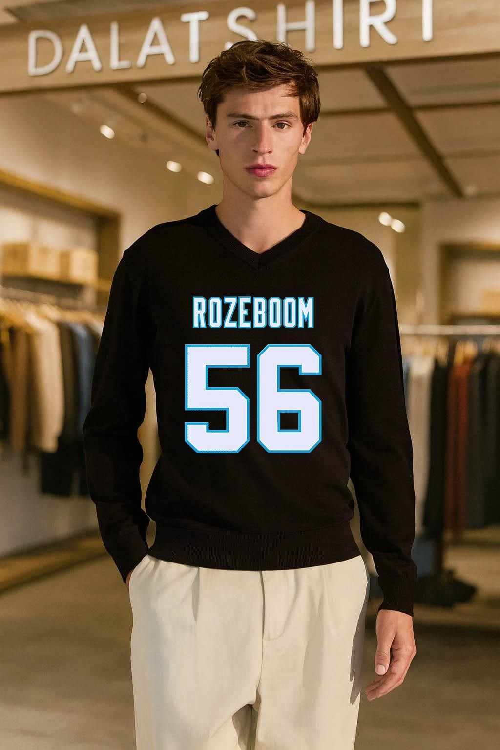 Carolina Panthers LB Christian Rozeboom number 56 long-sleeve