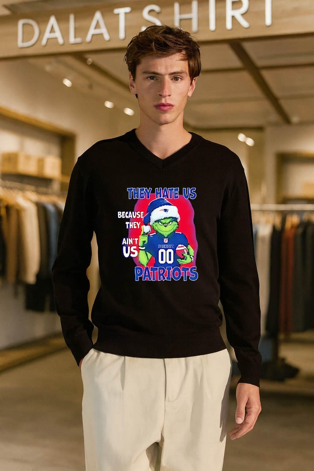 They hate us because they ain't us New England Patriots Grinch santa long-sleeve