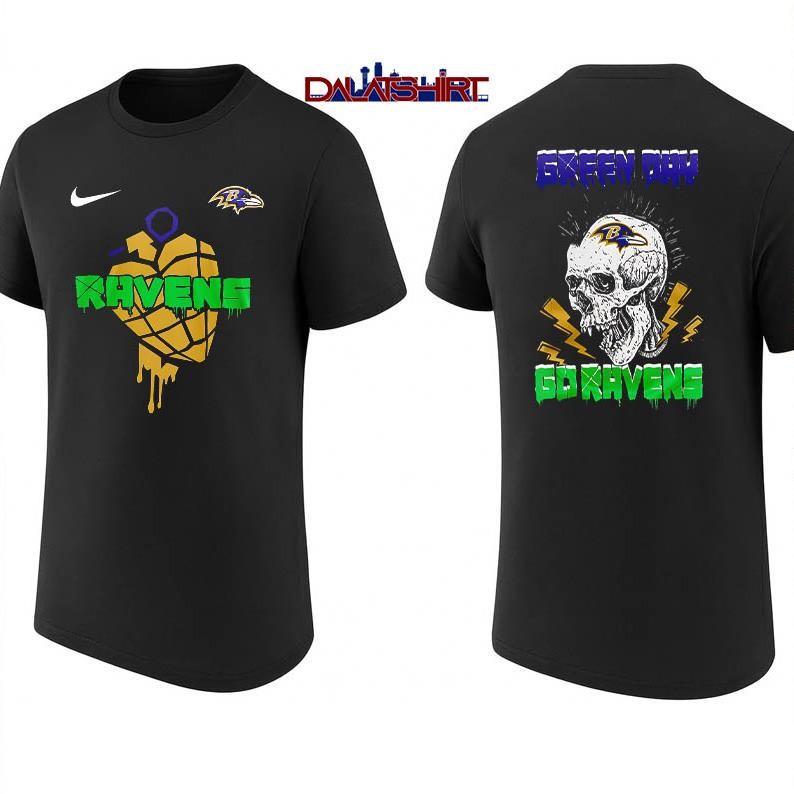 Baltimore Ravens NFL Green Day Football Skull shirt