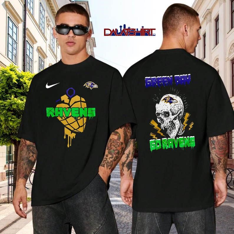 Baltimore Ravens NFL Green Day Football Skull black-shirt