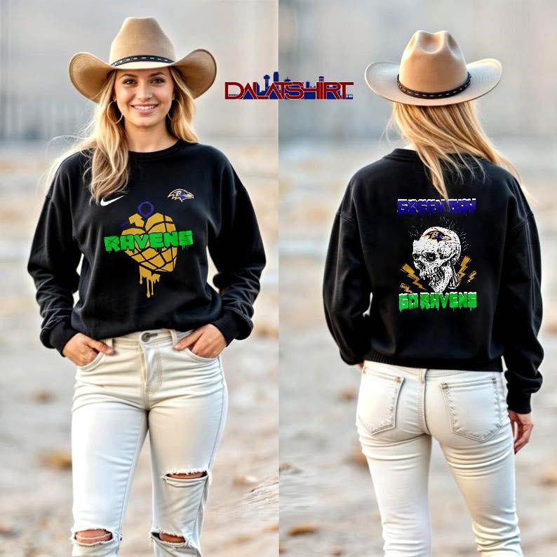 Baltimore Ravens NFL Green Day Football Skull long-sleeve