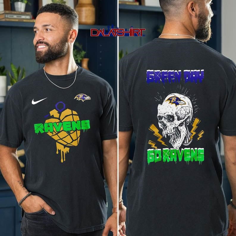Baltimore Ravens NFL Green Day Football Skull t-shirt