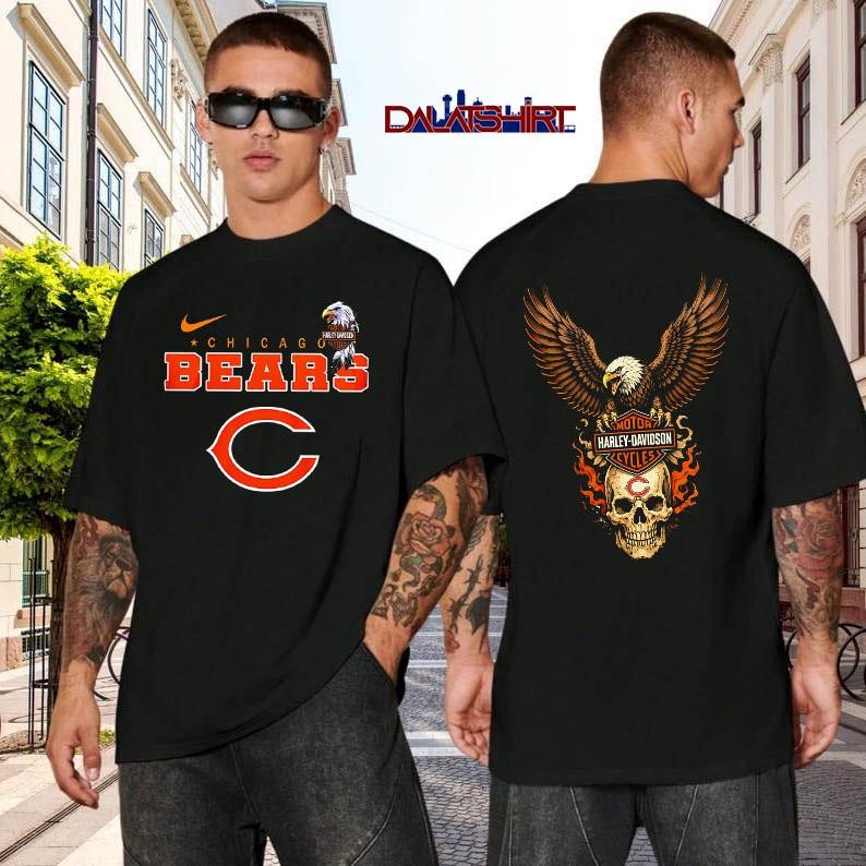 Chicago Bears Eagle Harley Davidson black-shirt