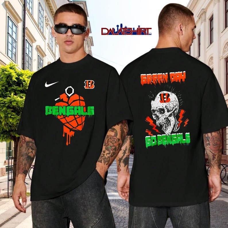 Cincinnati Bengals NFL Green Day Football Skull black-shirt