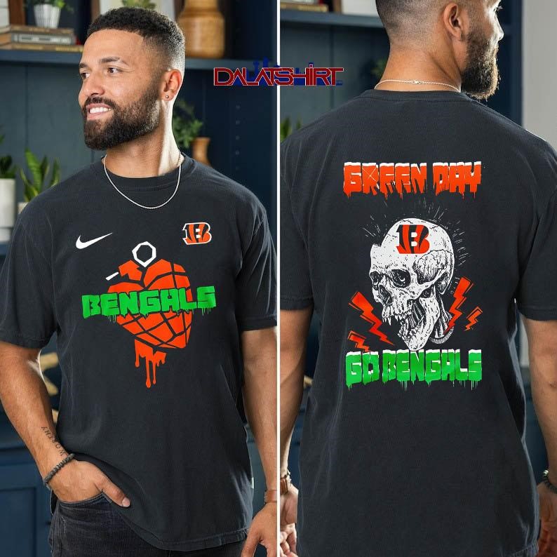 Cincinnati Bengals NFL Green Day Football Skull t-shirt