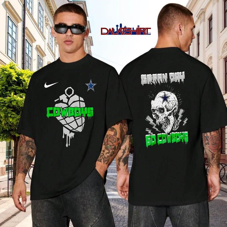 Dallas Cowboys NFL Green Day Football Skull black-shirt