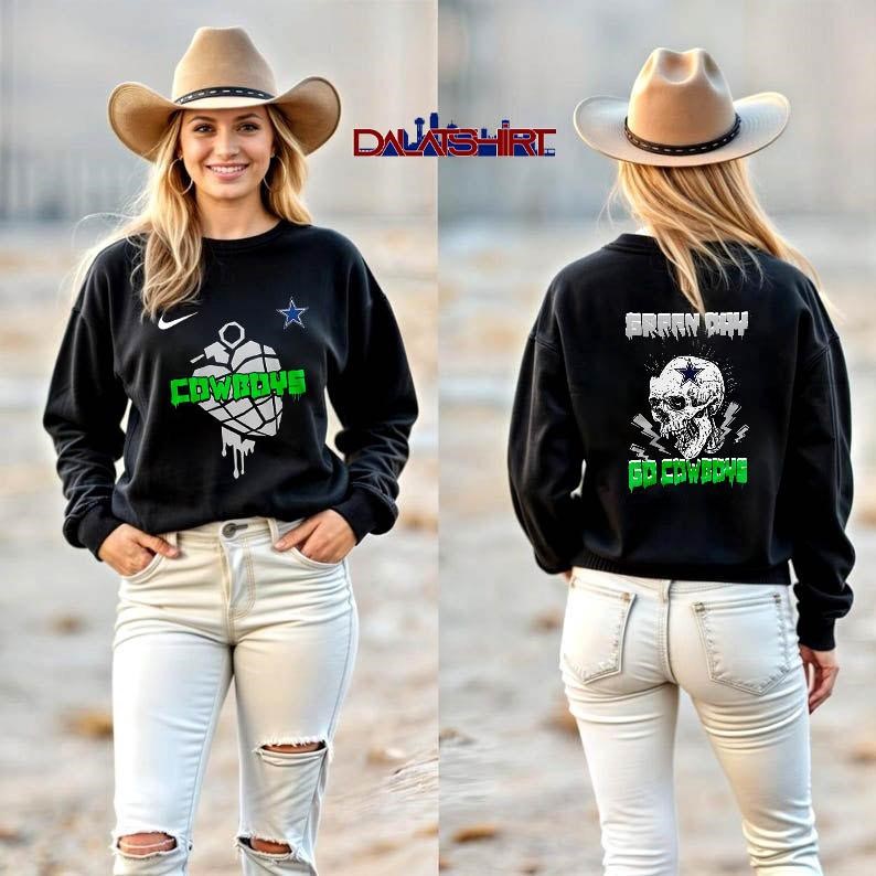Dallas Cowboys NFL Green Day Football Skull long-sleeve