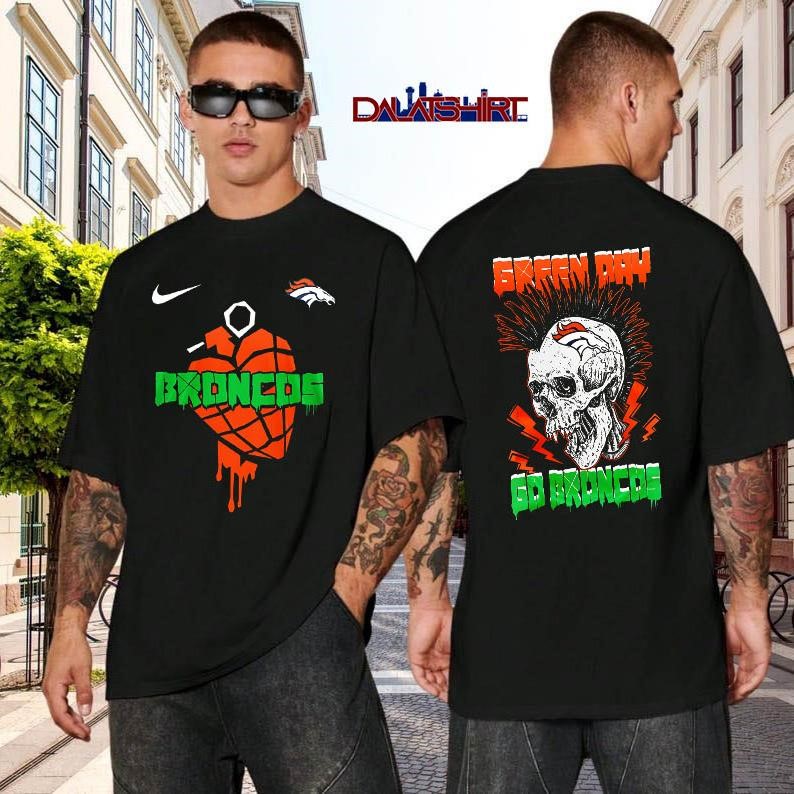 Denver Broncos NFL Green Day Football Skull black-shirt